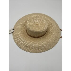 Macy's Flower Show Straw Sun Hat NWT Wide Brim Natural Woven Boater Style